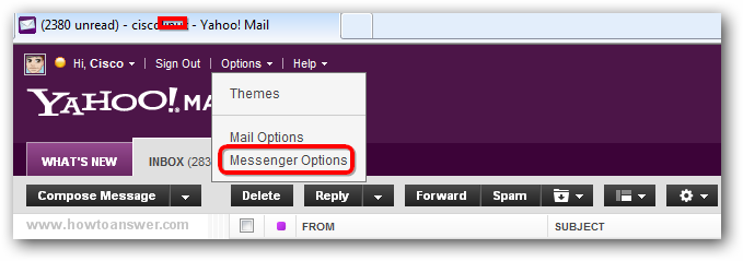 Accessing Options and selecting Messenger Options
